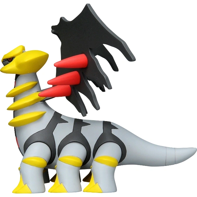  Giratina Origin Forme toy figure with grey body, yellow accents, red spikes, and black wings.