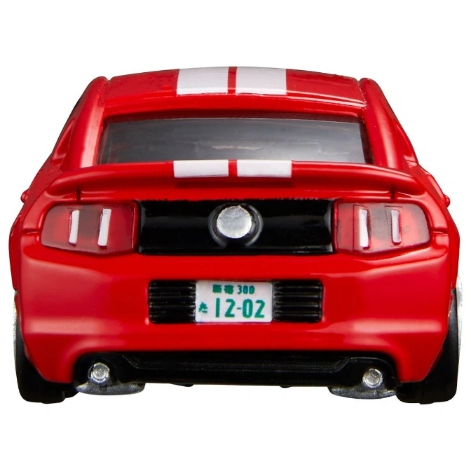  Red toy Mustang with white stripes and a Japanese license plate.
