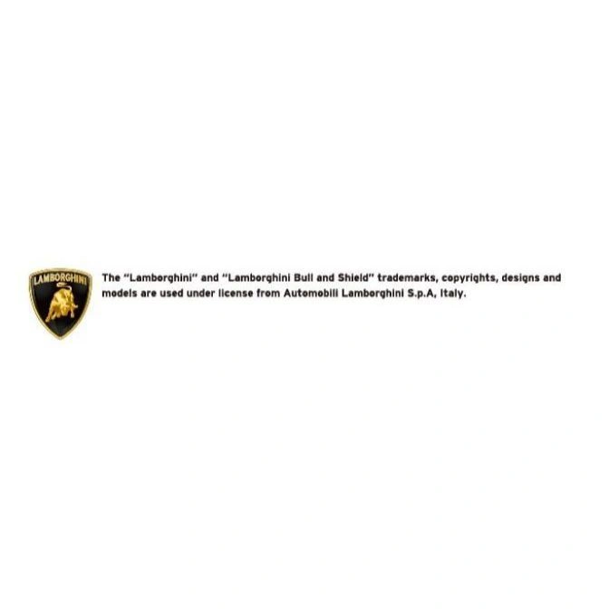  Lamborghini logo with text: trademarks, copyrights, designs and models are used under license.