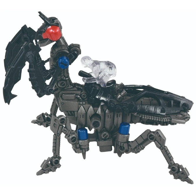  Black Zoids toy with red eye, blue accents, and clear rider figure.