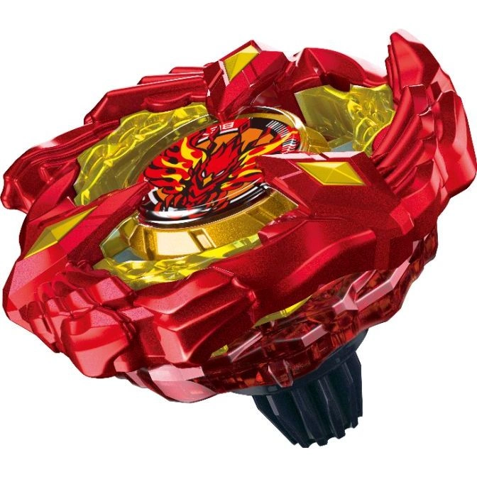 Red and gold Beyblade with a phoenix design.