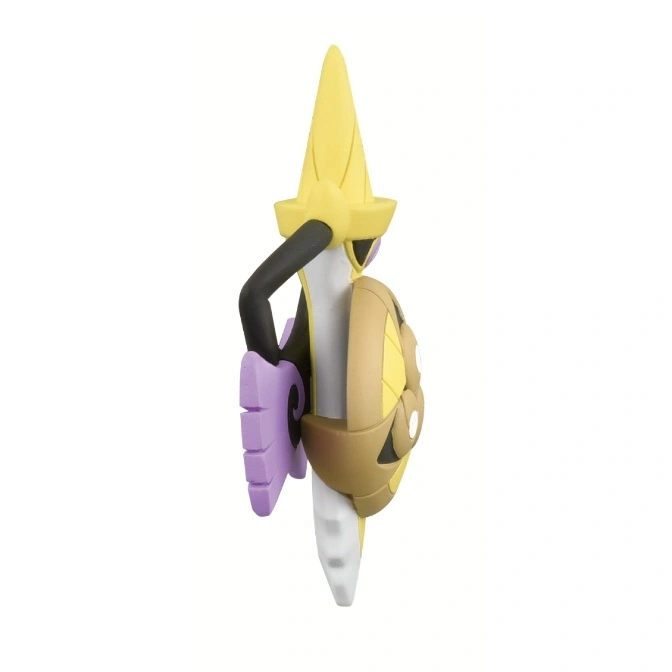  Aegislash Pokémon toy with yellow blade, brown shield, purple hilt, and black handle.
