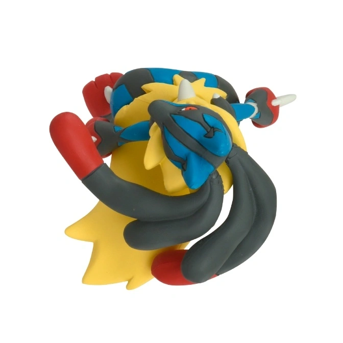  Lucario toy figure with blue, yellow, red, and gray colors.