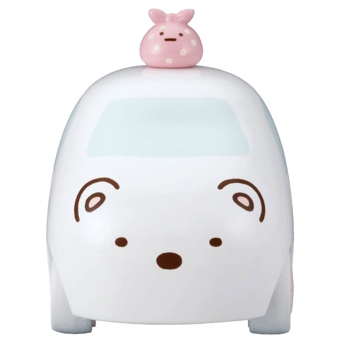 White Sumikko Gurashi car toy with a pink polka-dot character on top.