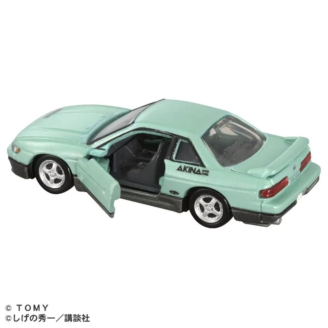  Mint green toy car with open door, 'Akina Speed Stars' decal, and spoiler.
