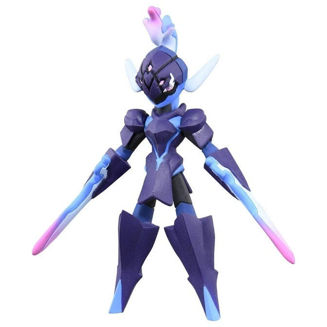 Dark purple Dusk Mane Necrozma toy figure with light blue accents and sword-like appendages.