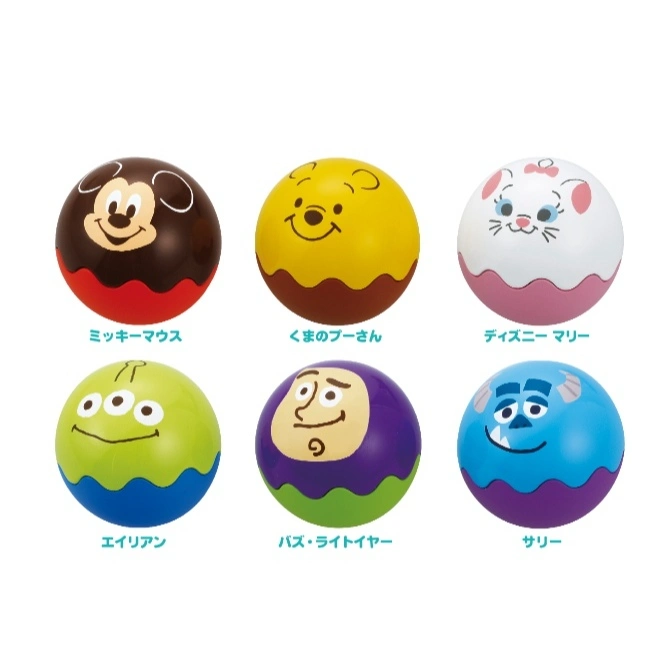  Disney character stress balls: Mickey, Pooh, Marie, Alien, Buzz Lightyear, and Sully.