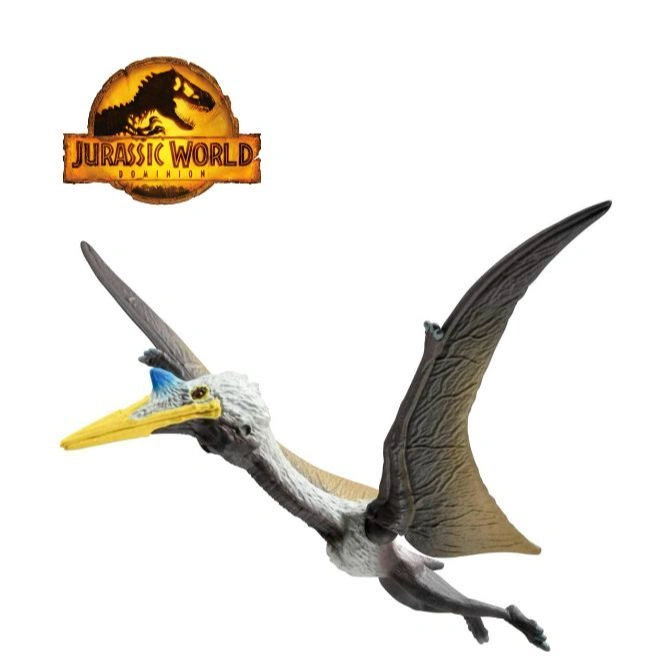  Jurassic World Dimorphodon toy with yellow beak and grey wings in flight.