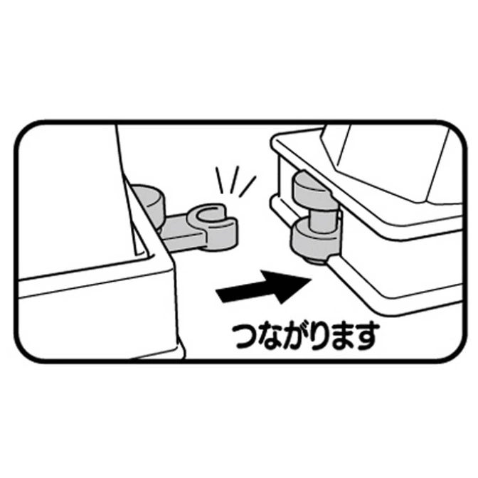  Toy assembly diagram showing two parts connecting with an arrow and Japanese text.