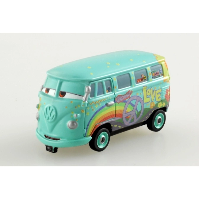  Turquoise Fillmore toy car with peace sign, rainbow, and 'Love' design.