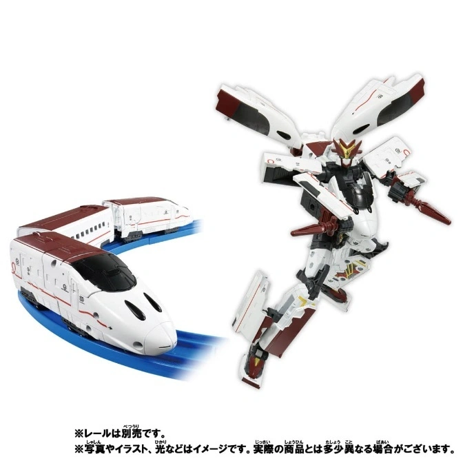  Transforming toy: bullet train converts to robot. White, red, and black color scheme.