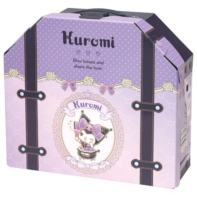  Kuromi trunk-shaped box with handle, decorated with hearts, bows, and Kuromi character art.