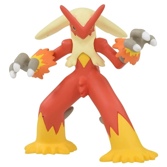  Blaziken toy figure with orange body, yellow accents, and flame-like wrist details.