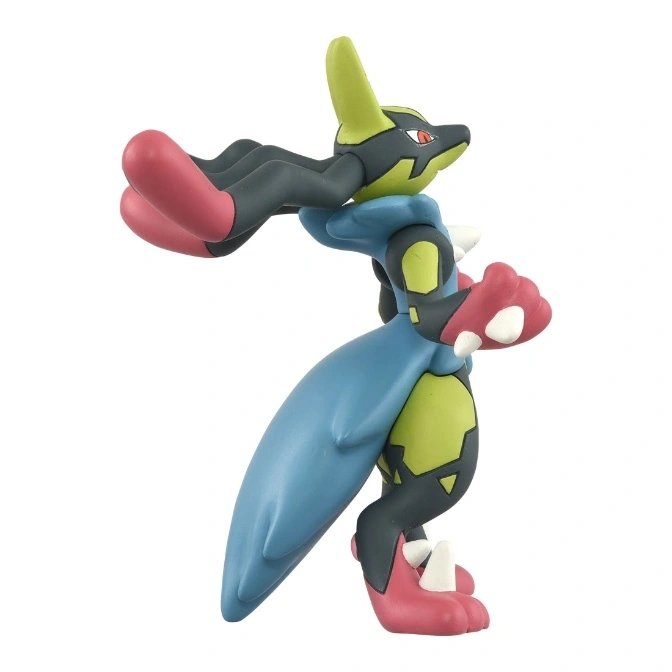  Mega Lucario toy figure in a dynamic pose, featuring blue, black, and red accents.