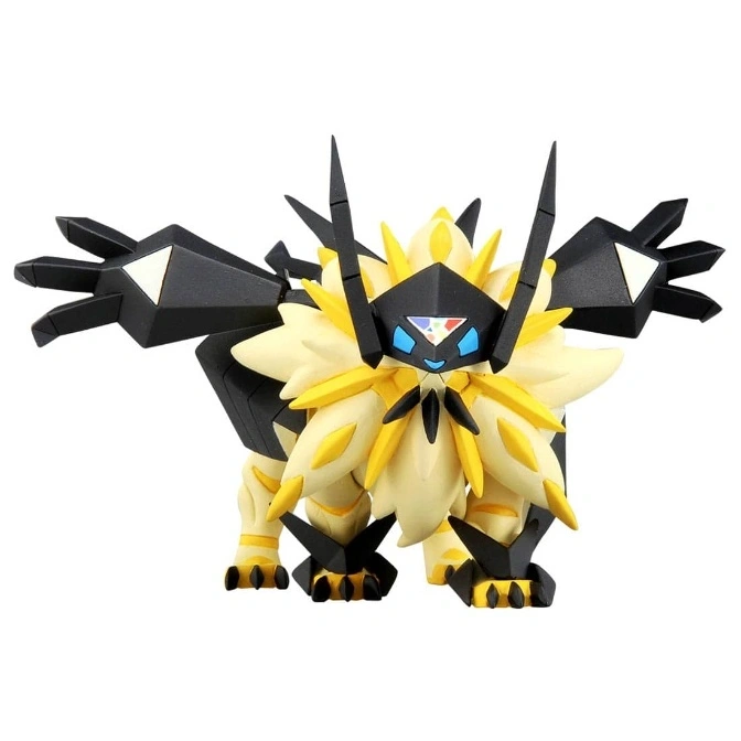  Black and yellow Solgaleo Pokemon toy figure with geometric shapes and a fierce expression.