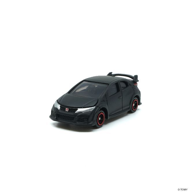  Black Honda Civic Type R toy car with red rims and spoiler.