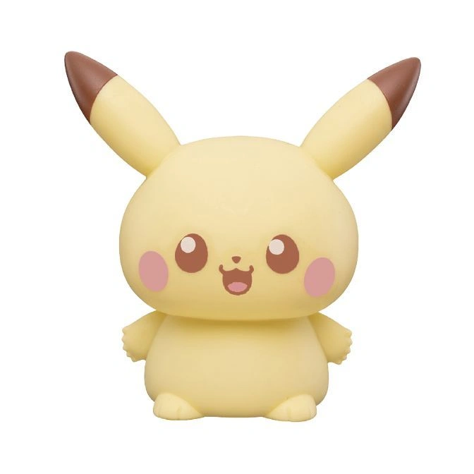 Yellow Pikachu-like toy with brown-tipped ears, pink cheeks, and a smiling expression.
