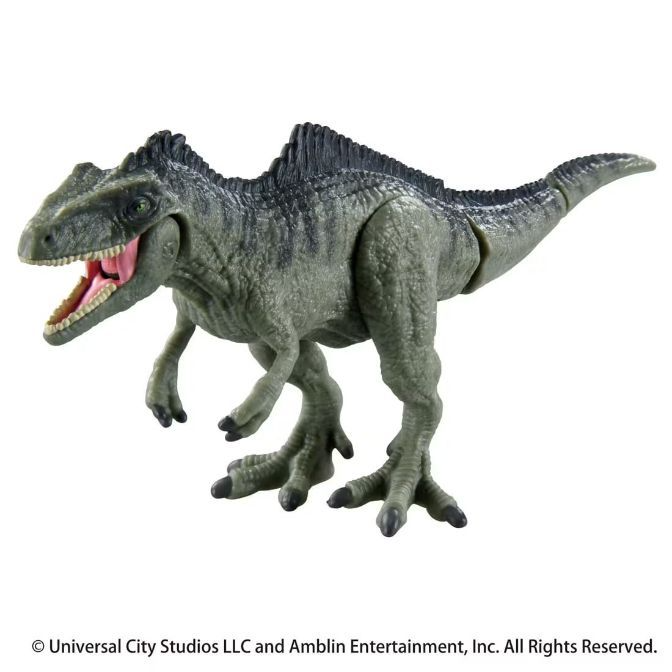  Roaring dinosaur toy with articulated limbs and detailed skin texture.