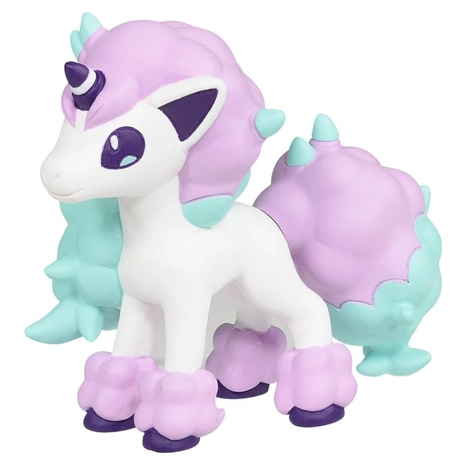 Galarian Ponyta toy figure with pastel mane, tail, and hooves.