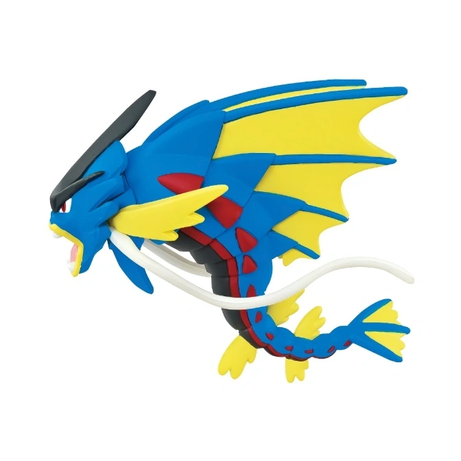  Blue and yellow Gyarados toy with red accents and white whiskers.