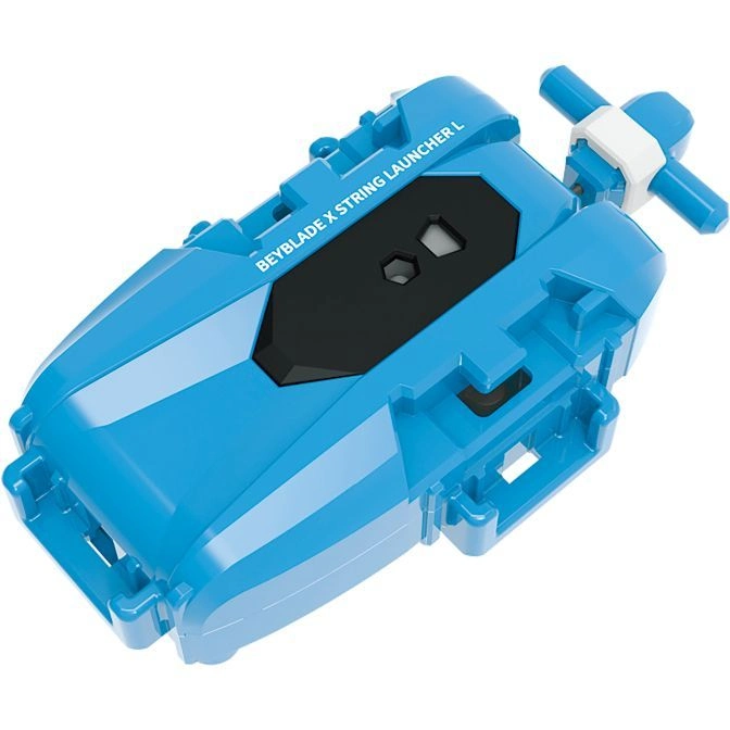  Blue Beyblade X string launcher with white handle. Ready to launch.