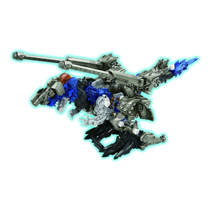  Detailed Zoid model kit with large cannons, showcasing intricate mechanical design and multiple colors.
