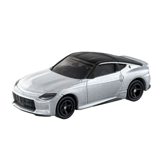 Silver toy car with black roof and black wheels.