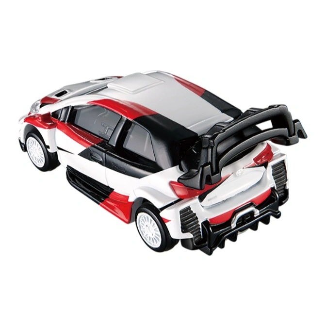  Toy GR Yaris race car, white with red and black accents, prominent rear spoiler.