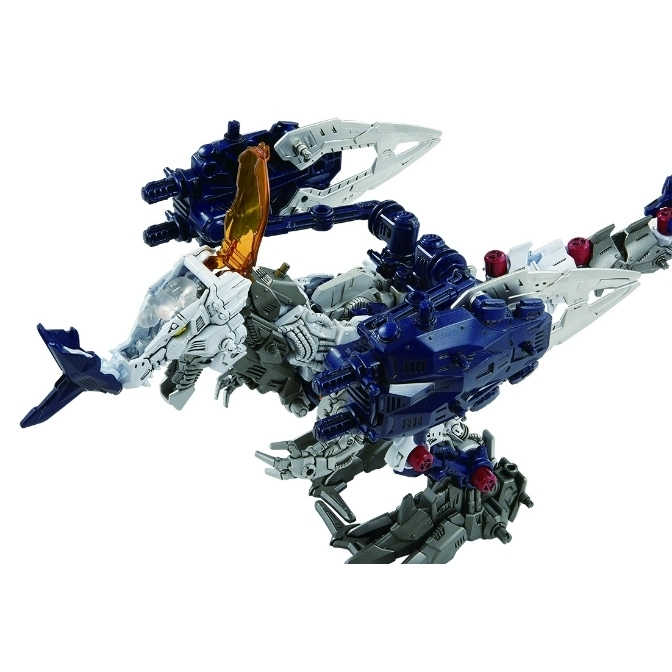 Blue and white Zoids toy with blades and cockpit.