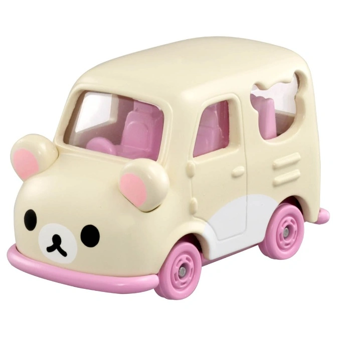 Rilakkuma bear-themed toy car with pink wheels and interior.
