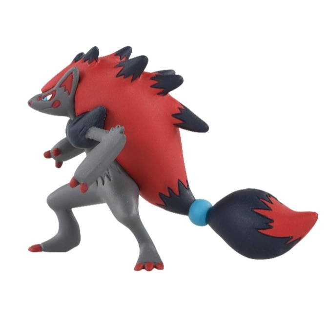  Zoroark toy figure in a dynamic pose, featuring red and gray coloring with black accents.