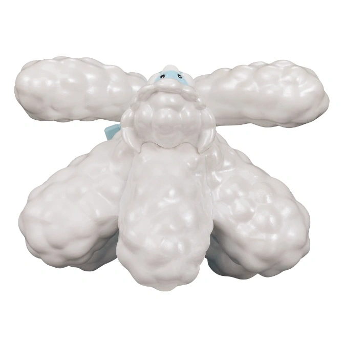  White Furfrou toy with cloud-like fur and blue accents.