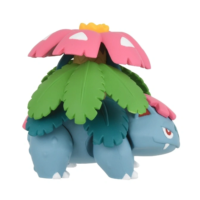  Venusaur toy with pink flower, green leaves, and blue skin.