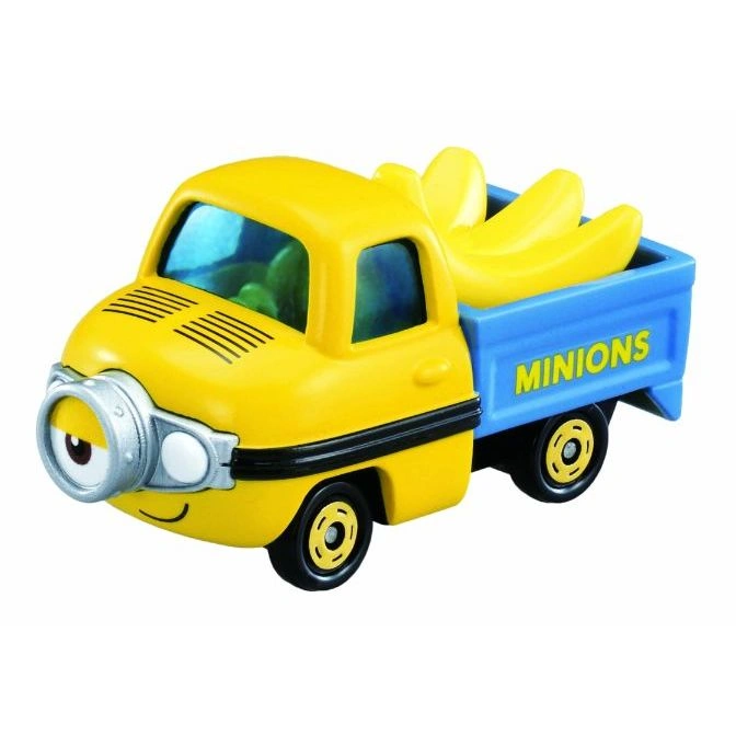 Minions toy truck with bananas in the blue truck bed.