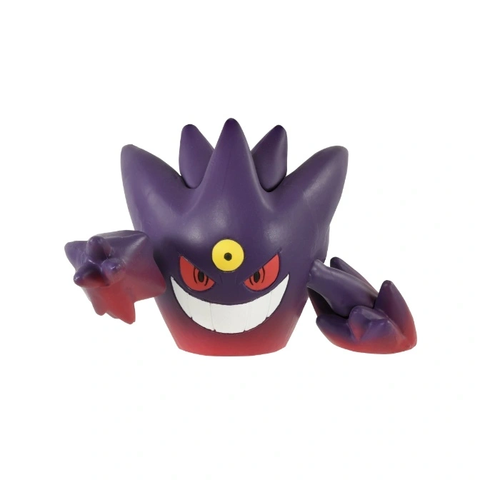  Mega Gengar toy figure with purple body, red eyes, and a wide grin.