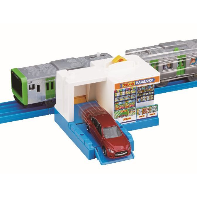  Tomica Plarail Shop with a red car and two trains
