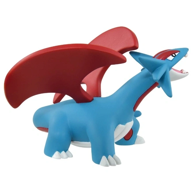  Blue Salamence toy with red wings, mouth open.