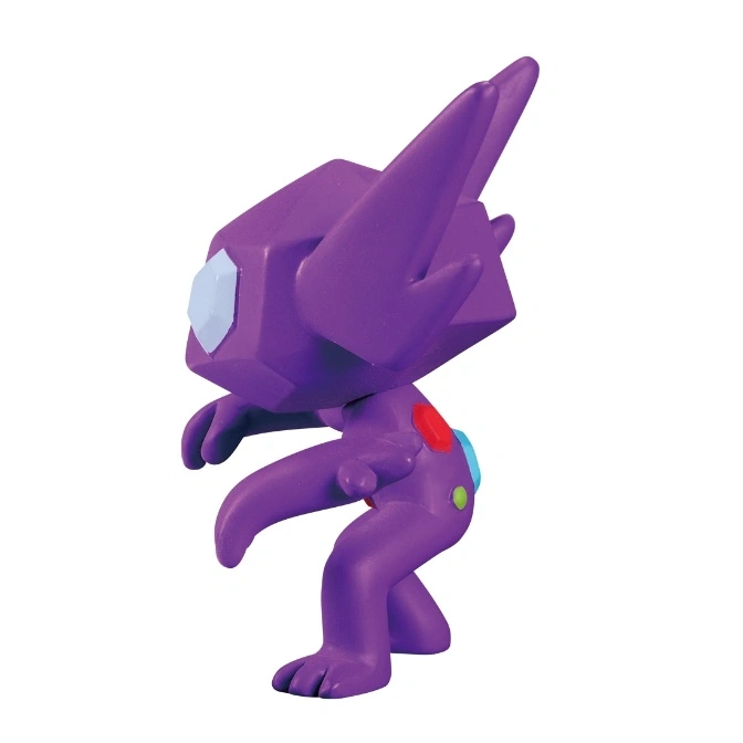  Purple origami-style Deoxys toy figure with red, green, and blue dots on its body.