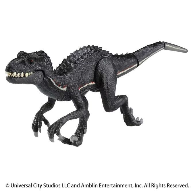  Black Indoraptor toy with red stripes, posed mid-stride.