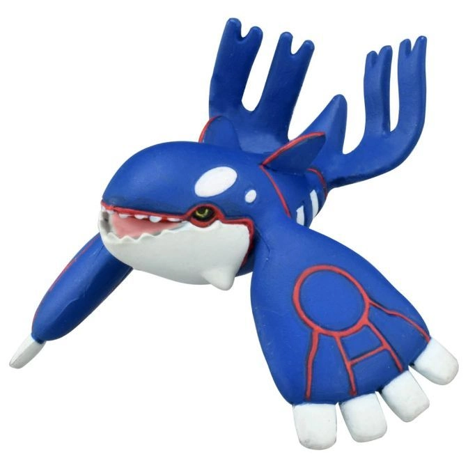  Blue Kyogre toy with white belly, red markings, and antler-like fins.