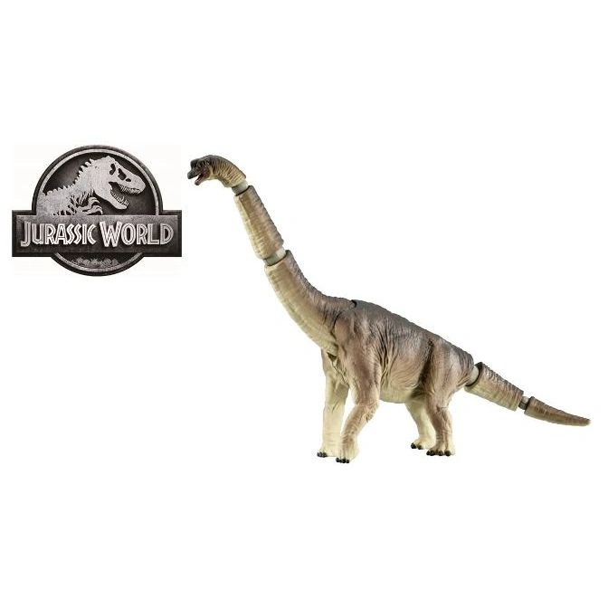 Jurassic World Brachiosaurus toy with long neck and Jurassic World logo.