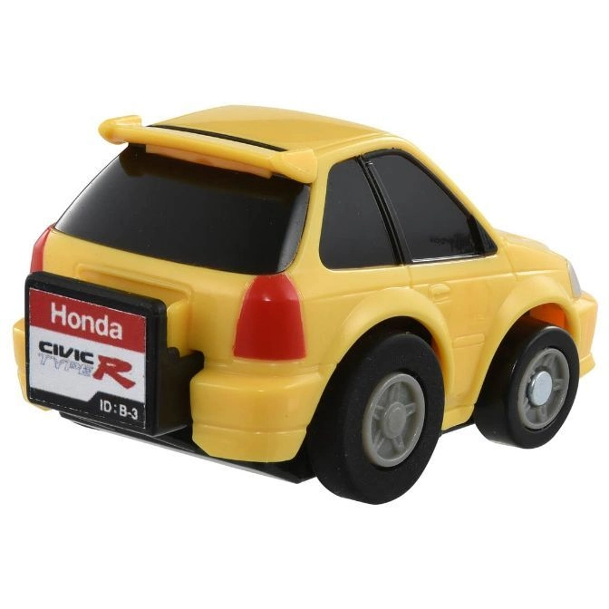  Yellow Honda Civic Type R toy car with rear spoiler and license plate.