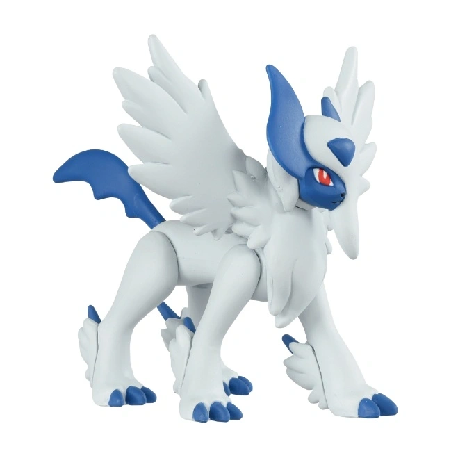  Absol toy figure with white fur, blue accents, and wing-like extensions.