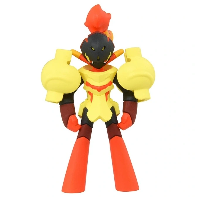  Yellow and orange Magmortar toy figure with black helmet and bulbous arms.