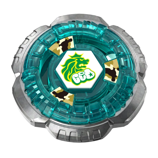  Green Drago Beyblade with camouflage accents, a spinning top toy.