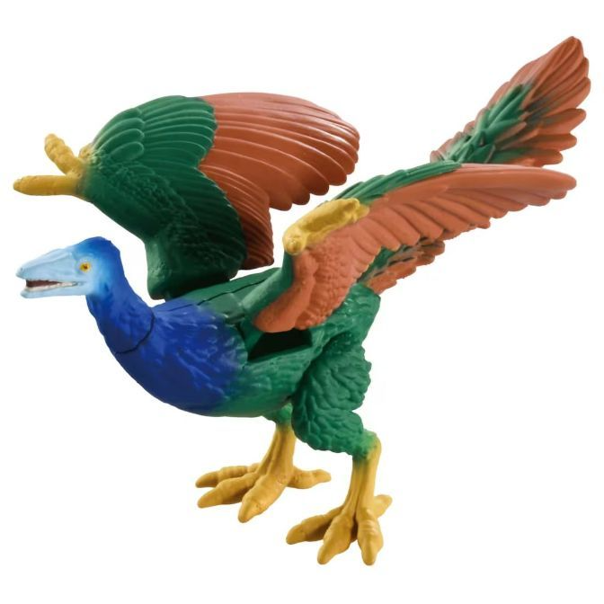  Colorful Archaeopteryx toy with blue head, green body, and orange wings.