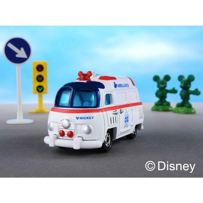 Mickey Mouse ambulance toy car with traffic signs and Mickey figures.