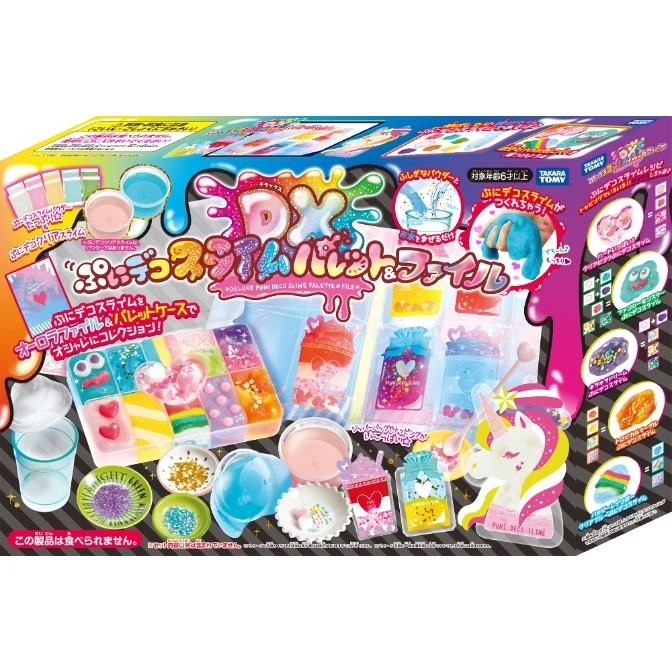 Puni Deco Slime Deluxe Palette & File kit with slime, powders, containers, and unicorn mold for creating custom slime designs.