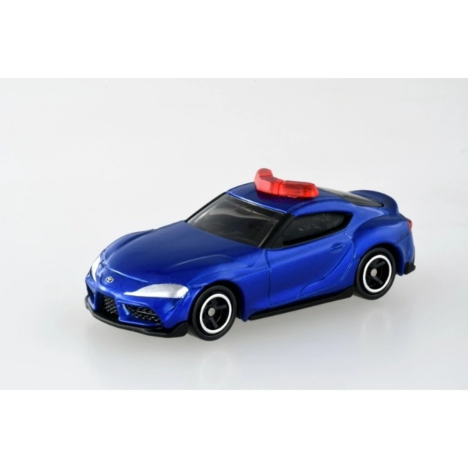  Blue toy Toyota Supra police car with red lights on top.