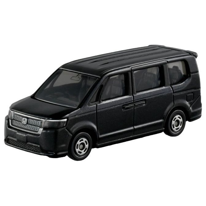 Black Honda Stepwgn minivan toy car with detailed grille and wheels.